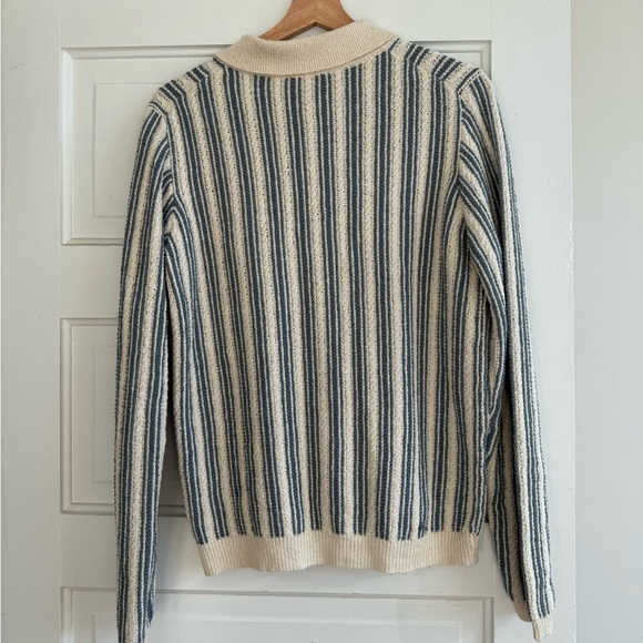 Octobre Editions (Sezane) Alessio Men's Striped Cardigan - Blue and Cream - Picture 8 of 8